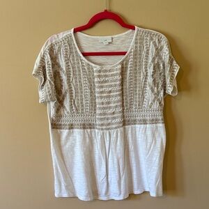 J. Jill White and Tan Lightweight, Embroidered Cap-Sleeve Top, Size XS